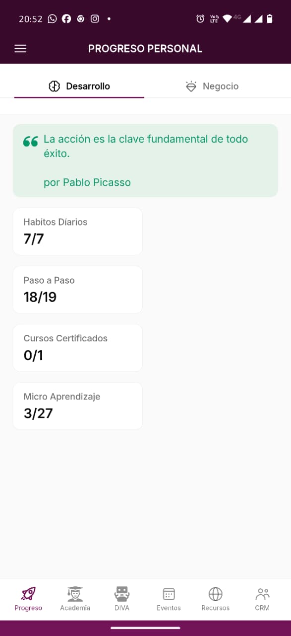 Captura de la app UMBRAL: progreso personal y hábitos